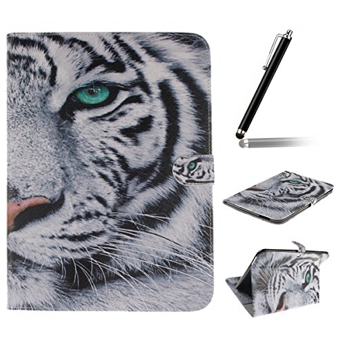 Galaxy Tab 4 10.1 Hülle,Ukayfe Weißer Tiger Painted Schutzhülle fur Galaxy Tab 4 10.1 SM-T530 Ledertasche Lederhülle Smart Case Cover,[Bunt Muster Design] Kunstleder Tasche PU Leder Schutzhülle Brieftasche Etui Schale Hülle for Galaxy Tab 4 (10.1 Zoll) SM-T530 mit 1 x Schwarze Eingabestift