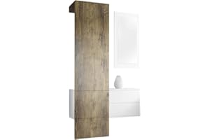 Vladon Carlton Hallway Set 2, Set per Il corridoio con 1 Pannello Appendiabiti, 1 cassettiera e 1 Specchio a Parete, Bianco Opaco/Quercia ribbeck (105 x 193 x 35 cm)