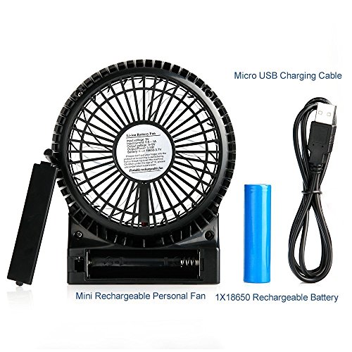 efluky 4.5 Zoll Mini USB aufladbare Fan 3 Geschwindigkeiten mit LED-Licht Beweglicher Tischventilator Kühlventilator Tischventilator -Laptop-Fan für Heim und Büro, Innen- und Außenbereich (schwarz) - 6