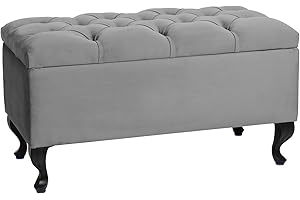 LORDLY Banco Almacenaje, Banqueta Tapizado MODIANO 81x42cm Terciopelo, Puff Almancenaje, Taburete Acolchado de Almacenamiento con Tapa, Otomana para Entrada Salón Dormitorio (Gray, Patas Negro)