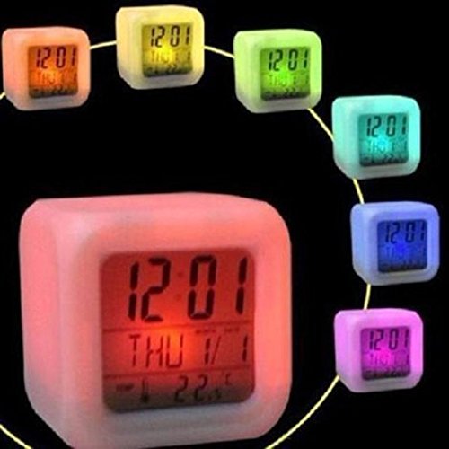 Cadillaps LED Wecker Tischuhr Mit 7 Farbe Temperatur Kalender Multionnal Uhr - 2