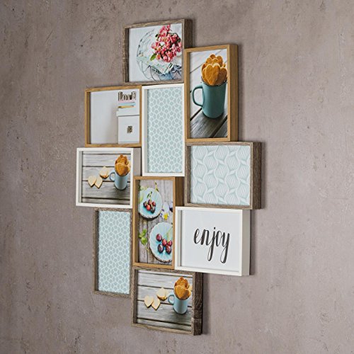 Bilderrahmen Holz Weiß Braun Eiche 45x53x2cm 10 Fotos 10×15 Fotorahmen 3D - 5