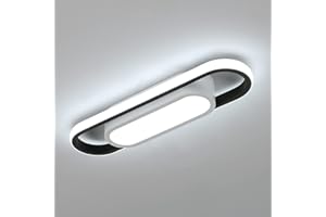 Riserva Prostokątna lampa sufitowa LED 24W, 3000LM Nowoczesna lampa sufitowa LED 6500K Chłodne białe światło, Akrylowa lampa sufitowa do sypialni Kuchnia Przedpokój Balkon, L40 * W12cm, Czarno-biały