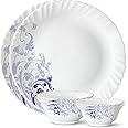 Larah by Borosil Blue Eve Silk Series Opalware Dinner Set | 6 Pieces for Family of 2 | Microwave & Dishwasher Safe | Bone-Ash Free | Crockery Set for Dining & Gifting | Plates & Bowls | White
