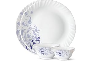 Larah by Borosil Blue Eve Silk Series Opalware Dinner Set | 6 Pieces for Family of 2 | Microwave & Dishwasher Safe | Bone-Ash