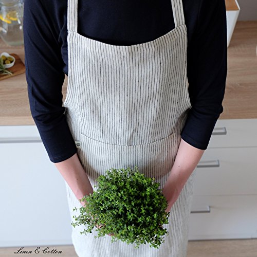 Linen & Cotton Schürze, Küchenschürze, Kochschürze, Grillschürze “LIVI“, 100% Leinen (Stonewashed) – 70 x 100cm, Streifen Weiß/ Schwarz - 4