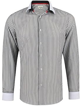 camicia Uomo slim fit maniche lunghe a strisce in bianco e nero