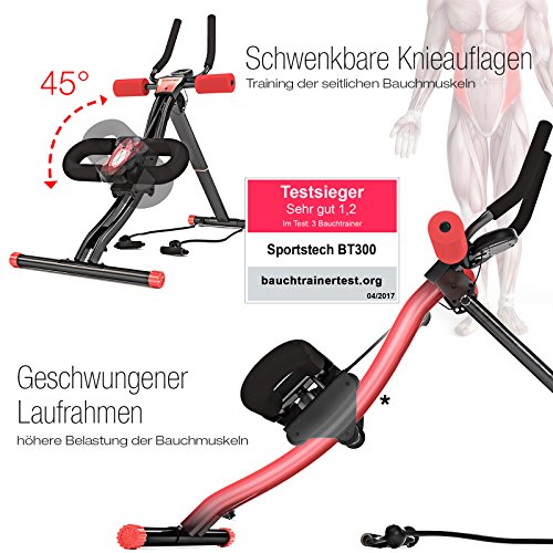 TESTSIEGER Sportstech BT300 Profi Bauchtrainer mit schwenkbarer Knieauflage für seitliche Bauchmuskeln, S-Form Schiene, 25 Einstellmöglichkeiten + Widerstandsbänder inkl. AB Shape Trainer für Sixpack - 2
