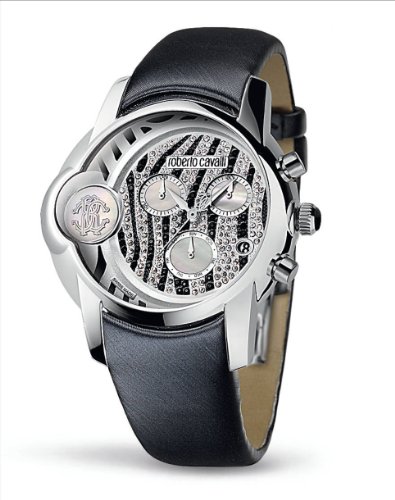 Roberto Cavalli Ladies Watch R7271649115 In Collection Caracter, Chrono, Black & White Dial and Black Strap