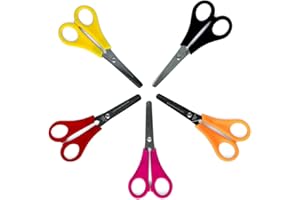 GENERISCH Farbenfrohes Kinder-Bastelscheren-Set von Scherenpalast: 5 abgerundete Scheren (13,5 cm) in Schwarz, Gelb, Rot, Orange, Pink mit integriertem Lineal – Sicher und kreativ!