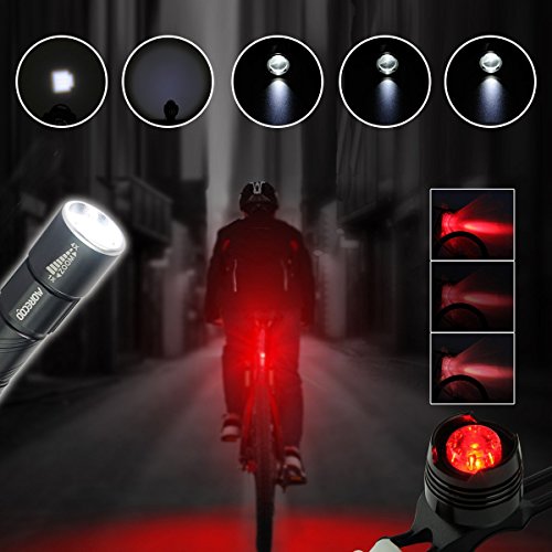 LED Fahrradbeleuchtung Mini-Taschenlampe, MORECOO Fahrradlampe mit Fahrradhalter und Rücklicht, CREE Taschenlampe mit USB Wiederaufladbare für Berg-Radfahren, Camping und täglichen Gebrauch usw. [3 Licht-Modi] (Schwarz) - 6