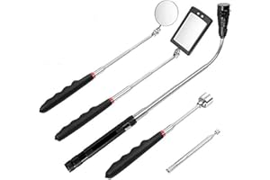 5 Pezzi Specchio Telescopico di Ispezione con Luce a LED, Queta Magnetico Pick-Up Grabber Strumento, Bacchetta e Rotondo/Quadro Ispezione Specchio, Telescopica Maniglia 360 Girevole