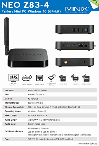 MINIX NEO Z83-4 + MINIX NEO K2, Intel Cherry Trail Fanless Mini PC Windows 10 (64-bit) & Wireless Keyboard and Touchpad. Sold Directly by MINIX® Technology Limited.
