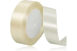 ASALZBOAY Ruban Satin Crème 25mm, 23m - Beige - Soie - Classique - Mariages, anniversaires, fêtes