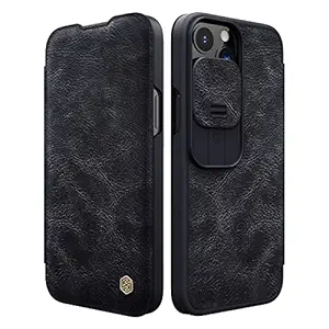 iPhone 13 Pro Max Wallet Case with Card Holder and Camera Cover, Nillkin PU Leather Case with Slide Camera Protection, Durable Shockproof Cover 6.7 Inch - Black