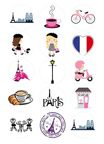 15 Round pre-cut Parigi/Francia a tema commestibili Cup cake topper Decorations by Topped off
