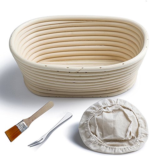 Gärkörbchen oval, ø 21 cm x 15 cm, Höhe 8cm, frei Bürste + frei Zwischenlage-Abdeckung +frei Brotgabel