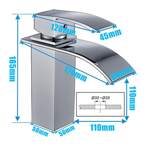 Auralum® Design Einhebel Wasserhahn Armatur Waschtischarmatur Wasserfall Einhandmischer für Badezimmer Waschbecken - 2