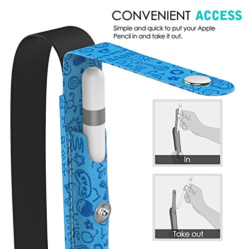 MoKo Halter für Apple Pencil – Premium PU Leder Bleistift Stift Schleife Sleeve Cover Schreibzeug Schreibgerät Beutel mit abnehmbare Gummiband für Apple iPad Pro 9.7 Zoll Hülle Case, Cutie Charm Blau - 5
