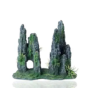 FEDOUR Aquarium Mountain View Stone Ornament Tree Rock Cave Landscape, Large Aquarium Ornament Rock Artificial Fish Tank Decoration
