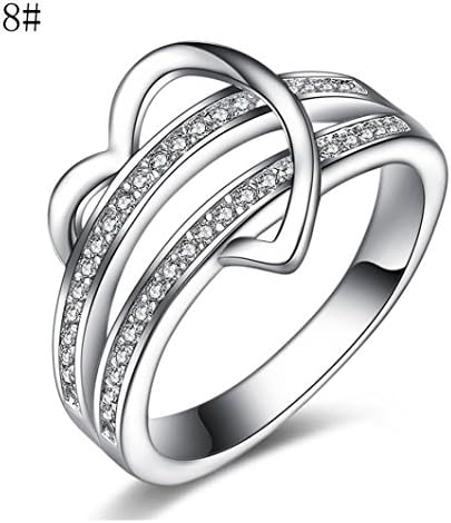 2018 Fashion Heart Diamond Rings, GreatestPAK Luxury Jewelry Ring (Sliver, 8)