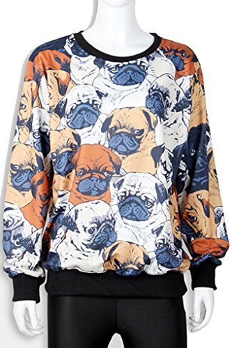 THENICE Women's Sport Pullovers Couples Sweater Sweatshirt Fashion T-shirt (Pug)