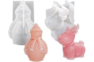 IXYHKB Stampo per candele, 2 stampi per candele, forma di pupazzo di neve e alce a forma di candela, 3D, in silicone 3D, per decorazioni natalizie
