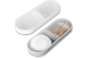 Adorila 2 Pack Travel Cotton Swab Qtip Holder, Lightweight Plastic Container Dispenser Box with 2 Slots, Portable Cotton Swab Makeup Pads Storage Box with Lid, Suitable for Household Travel.
