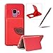 Produktbild Premium 3D Leaf Design PU Leder Hülle Case für Samsung Galaxy S9 Herzzer Wallet Cover Weiche Silikon Bumper Backcover Magnet Kartenfächer Ledertasche Schutzhülle für Samsung Galaxy S9 - Rot
