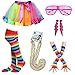 Produktbild iLoveCos 80er Night Out Party Kleid Zubehör Neon Erwachsener Regenbogen Tutu Beinwärmer Handschuhe,Fluoreszierende Perlen Halsketten,Blitz Ohrringe,Sonnenbrille 1980s Mädchen Frauen Fancy Dress(A9)
