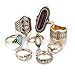 Produktbild DAY.LIN Ringe Für Damen Ring Damen Der Herr Der Ringe 8PCS Vintage Frauen Boho Kristall Blume Knuckle Ring tibetischen türkischen (Gold)