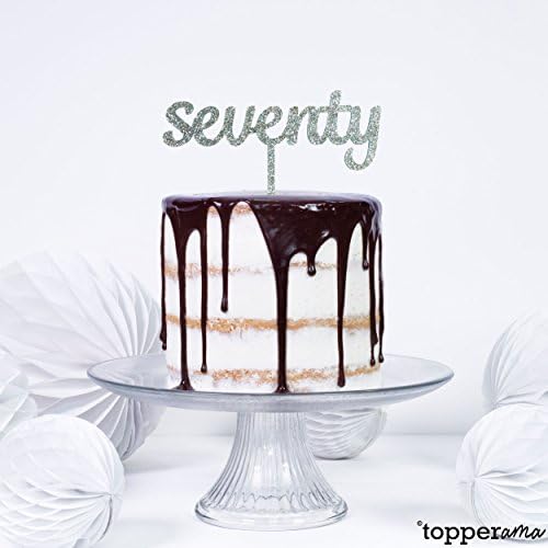 Seventy 70 70th Age Birthday Party Cake Topper by Topperama (3mm Silver Glitter Acrylic)