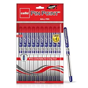 Cello Pinpoint Ball Pen - Blue | Pack of 10 | Lightweight Ball Pens | Exam Pens with Grip | Ball Pens for Students | ball pens set for School and Office | Blue Ball Pens | Cello Stationery