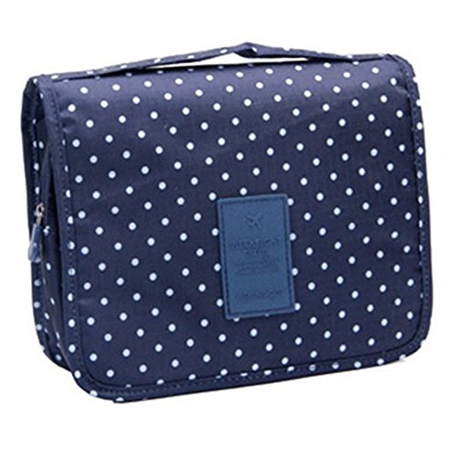 Preisvergleich Produktbild Eleidgs Multifunktionale Kulturbeutel Kosmetiktasche Zum Aufhängen faltbar Aufhängen mit Henkel Toilettentasche, Leichte platzsparende Waschtasche für Herren, Damen (Dunkelblau Dots)