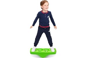 NUKDEY Kids Rocking Seesaw Balance Board Wobble Board with 5 Wooden Balls Sensory Training Rocking Board Balance Training Equipment Children Indoor Outdoor Activity Toy (Green)