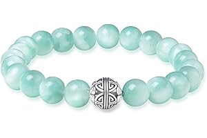 MetJakt Naturelles 8mm Pierres Bracelet précieuses de avec Cristal Bangle en perles avec pendentif en Argent Sterling 925 Pendentif Double Bonheur