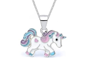 Goldene Hufeisen Mädchen Anhänger Kette Einhorn Sterlingsilber mit Emaille 38 cm Kinderkette Halskette
