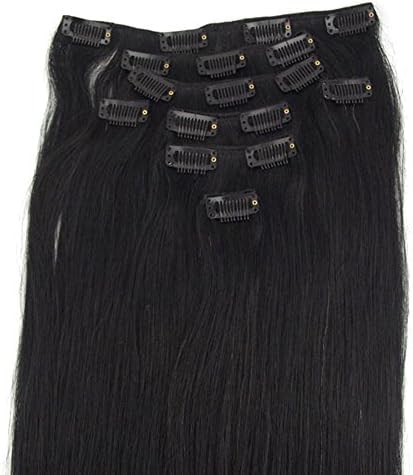 Queen Wig 20" Straight Clip in Remy Human Hair Extensions 8pcs 100g 1B# Natural Black