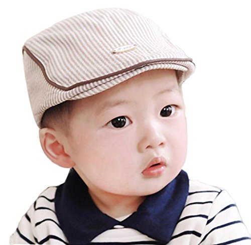 Ularma Adorable Baby Infant Boy Girl Stripe Beret Cap Peaked Baseball Hat (Khaki)