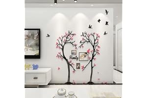 GUANGMU 3D Adesivo Da Parete Amore Albero Creativo Acrilico Foglie Uccello Autoadesivi Adesivi Sfondo Decorazione Soggiorno Camera da Letto DIY Decorativo Adesivo Murale con Cornici per Foto (L:200cm*200cm)