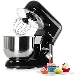 Klarstein Bella Nera - Robot de cuisine multifonction - robot patissier tout-en-un : fouet, pétrin, crochet... (1200W, bol mélangeur en inox de 5L, 6 vitesses) - noir