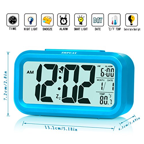 ZHPUAT Digital-Wecker Digitaluhr große LCD-Ziffern mit Hintergrundbeleuchtung Blau - 3