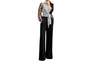 ORANDESIGNE Monopezzi e Tutine da Donna Tuta Lunga Jumpsuit Elegante Abito Cerimonia Tuta Jumpsuit Manica Lunga Casual Stampa Pagliaccetti Pantaloni a Gamba Larga