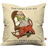 Indigifts Grandfather Birthday Gifts Grandpa Knows Everything Quote Grandfather Illustration Beige Cushion Cover 12x12 inches with Filler - Gift for Grandparents Anniversary, Dada-Nana-Birthday