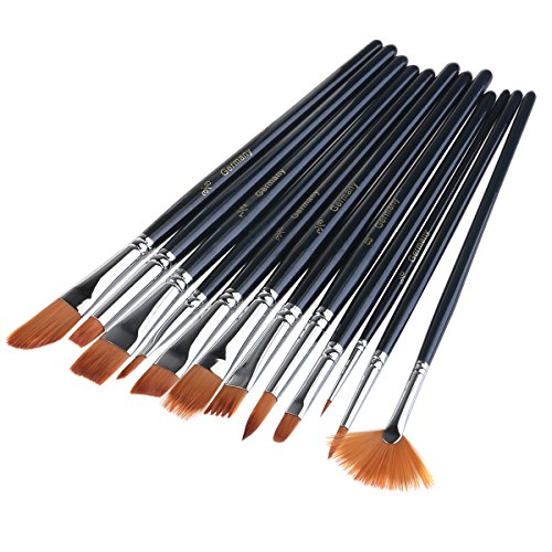 UEETEK 12 Pcs Nylonhaar Ölmalpinsel Fächerpinsel Malerei Pinsel für Künstler Aquarell Acryl Ölmalerei - 8