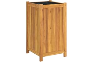 vidaXL Jardinière avec Doublure, Lit Surélevé, Bac à Fleurs, Pot de Plantes, Boîte à Fleurs Jardin Patio Terrasse, 42x42x75 cm Bois Massif d'Acacia