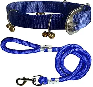 Pedigone Dog Belt Combo of Blue Ghungroo Dog Collar with Blue Lead 1.5m Lengthy Dog Collar & Leash for Your Pet Dogs.
