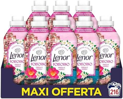 Lenor Ammorbidente Lavatrice Concentrato Essenze d’Italia,216 Lavaggi (27x8), Portofino, Note Di Fresia e Neroli, Profumo autentico di lunga durata