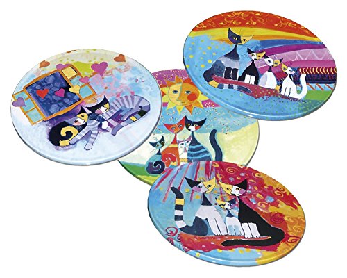 Fridolin F17926 Untersetzer für Gläser aus Metall / Kork Rosina Wachtmeister Set, 4 Stück in Metallbox