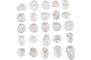 KYEYGWO Bergkristall Runen Steine Set mit Gravur Golden Elder Futhark Alphabet Symbol Edelstein, Runensteine Kristall für Meditation, Wahrsagung, Reiki Heilung und Amulett, 25 Stück